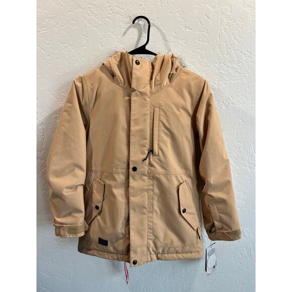 Girl’s M Volcom So Minty Tan Hooded Insulated Jacket Faux Fur NWT - Picture 13 of 16